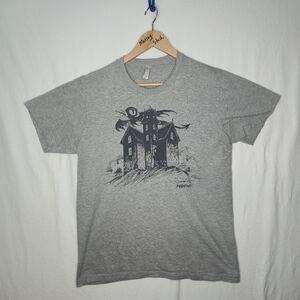 American Apparel Men's Haunted House Gray Short Sleeved Tee Shirt Size Medium